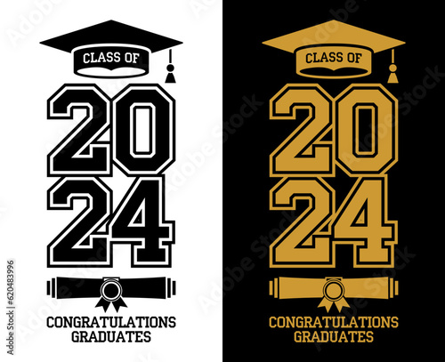 Lettering Class of 2023 for greeting, invitation card. Text for graduation design, congratulation event, T-shirt, party, high school or college graduate. Illustration, vector on transparent and black 