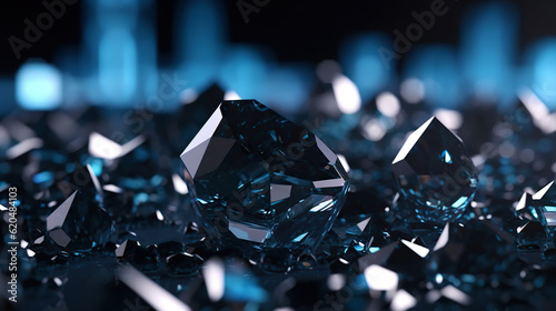 Amazing bright and shiny Obsidian crystal cluster background. Jewel mineral detailed macro. Generative AI