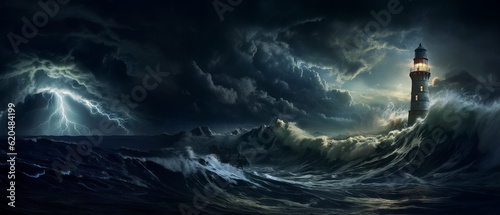 Nightfall Tempest: Ocean Storms at Night in 21:9 Aspect Ratio