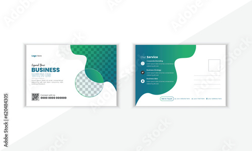 Unique And Professional Post Card Design Template With Vector Shape And Colorful Background