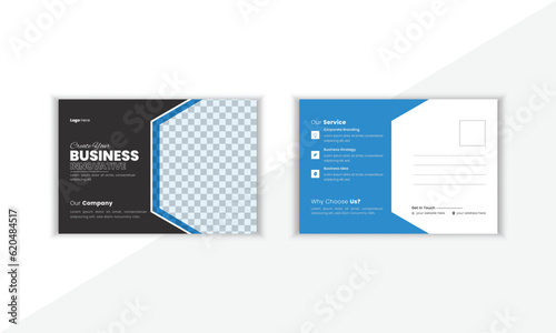 Unique And Professional Post Card Design Template With Vector Shape And Colorful Background