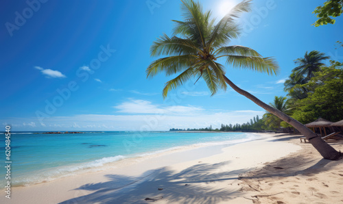 tropical island getaway with palm tree white sand beach summer ideal travel destination - ai generated