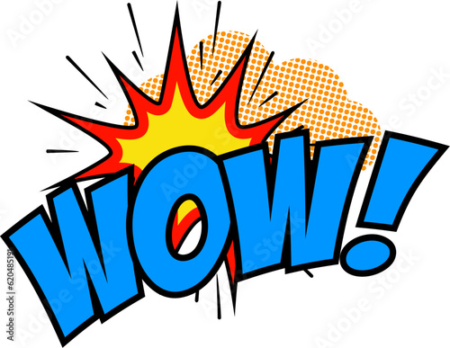 Wow! phrase in comic style. Pop art style phrase "Wow!!!". Vector design element