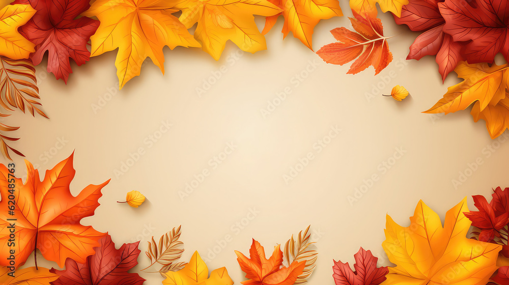 Autumn style template with yellow leaves with copy space