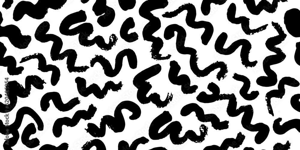 Seamless pattern with abstract natural forms, curls, waves. Endless wallpaper, fabric, clothes print. Black, white simple curly silhouettes. Monochrome repeat backdrop.