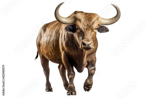 Angry bull with big horns on transparent background png