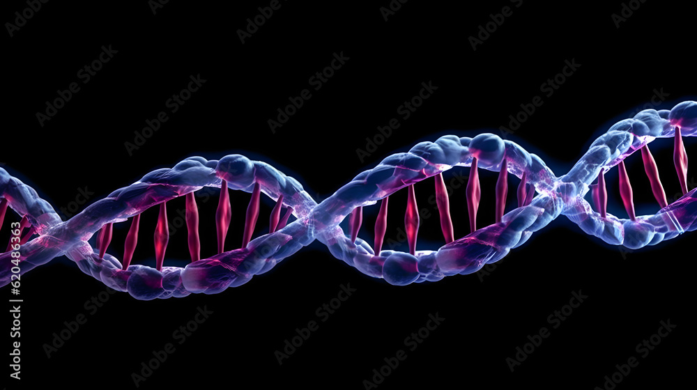 Double stranded DNA on black background . Created by generative AI .