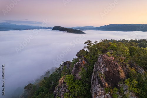 Landscape in the morning at Pha Muak mountain, border of Thailand and Laos, Loei province, Thailand.