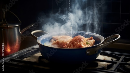 Cordon Bleu being cooked in a pan with steam rising
