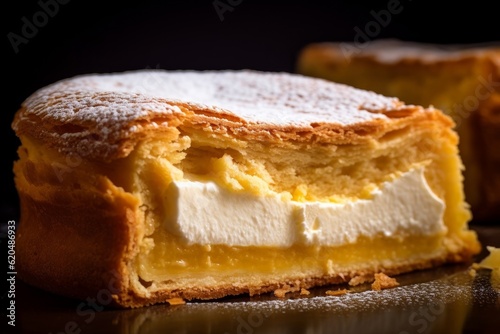 Gâteau Basque with a golden crust and layers of pastry and cream