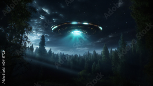 UFO flying in the night sky  alien  dark  fright  scary