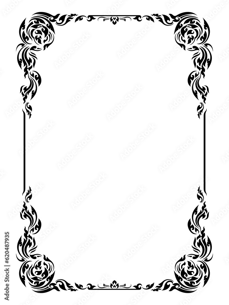 Vertical Design of Thailand flower square frame border, stencil