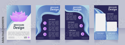 Mindfulness blue blank brochure design. Template set with copy space for text. Premade corporate reports collection. Editable 4 paper pages. Robot Medium, Light, Merienda Bold fonts useds