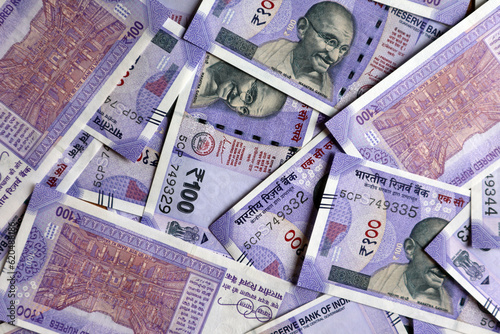 New Indian currency 100 rupees notes background  photo