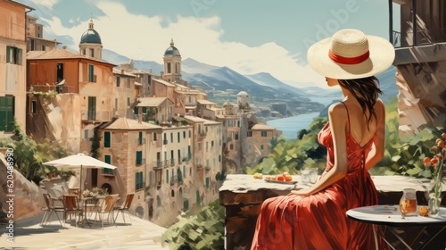 Woman in a sun hat exploring the streets of a European city