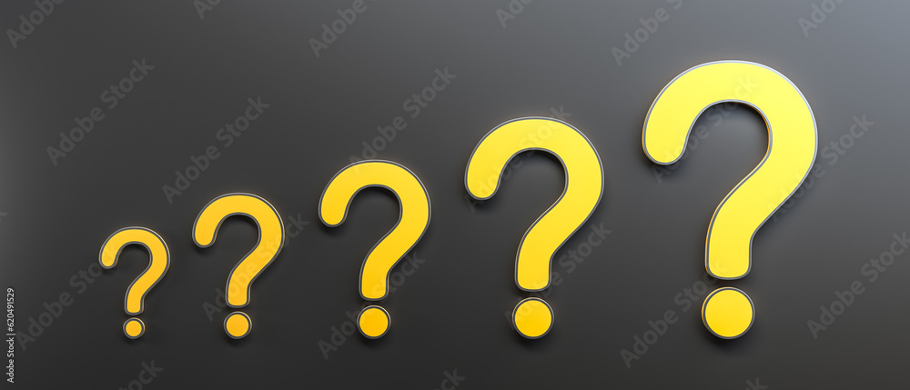 Yellow question mark on black background, FAQ Concept. 3D Rendering Yellow question mark on black background, FAQ Concept. 3D Rendering