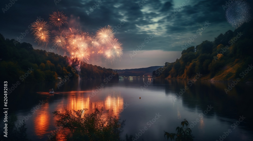 fireworks over the river, Generative Ai