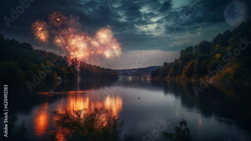 fireworks over the river  Generative Ai