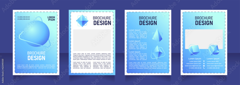 Water blank brochure design. Template set with copy space for text. Premade corporate reports collection. Editable 4 paper pages. Bahnschrift SemiLight, Bold SemiCondensed, Arial Regular fonts used