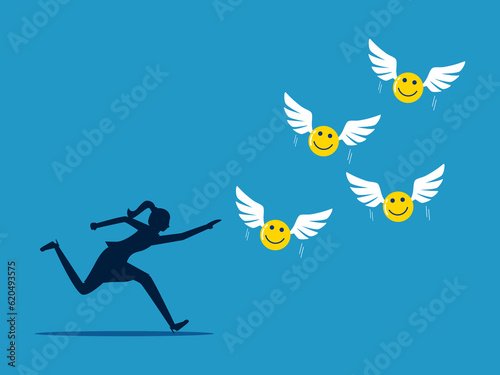 Mental problems. woman chasing catches an optimistic mood vector