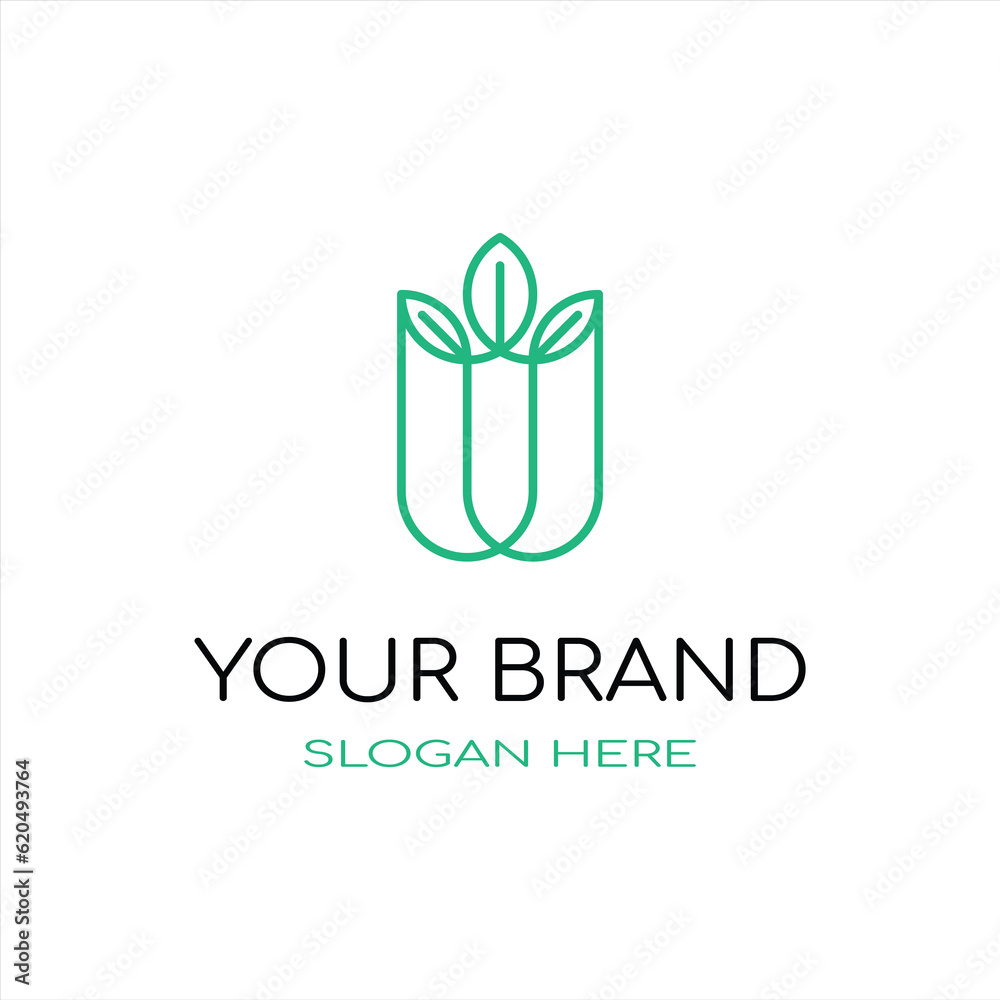 initial letter U with leaf logo vector concept element, letter U logo with Organic leaf initial letter U with leaf logo vector concept element, letter U logo with Organic leaf