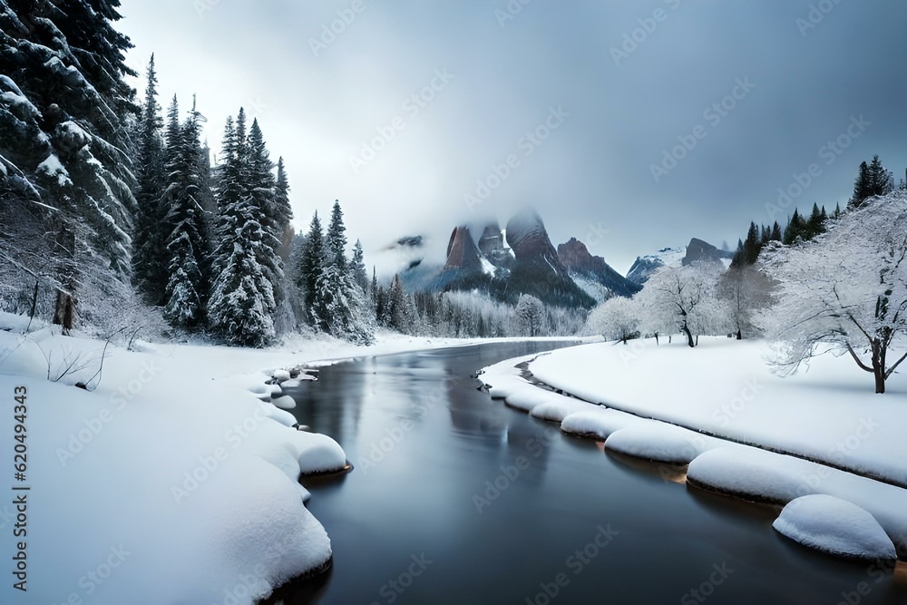 custom made wallpaper toronto digitalwinter landscape in the mountains Generator by using AI Technology