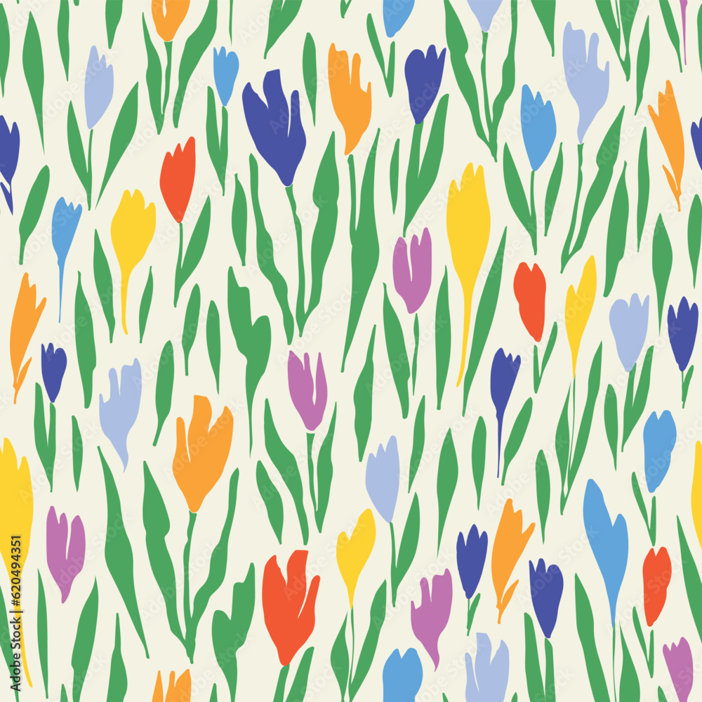 Long Tulips. Decorative seamless pattern. Repeating background. Tileable wallpaper print.