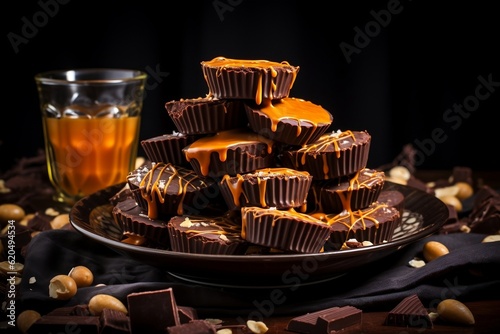 A plate of chocolates with caramel toppings. AI