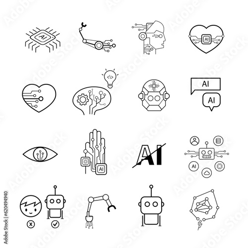 artificial intelligence technology vector icon set, technology icon symbol sign