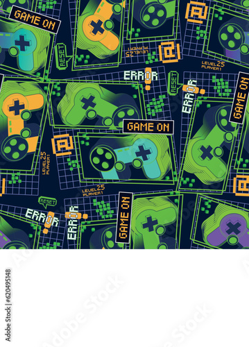 Seamless bright pattern with joysticks. gaming cool print for boys and girls. Suitable for textiles, sportswear, web
