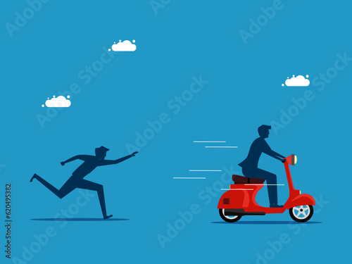 Investment concept. man chasing a motorcycle vector
