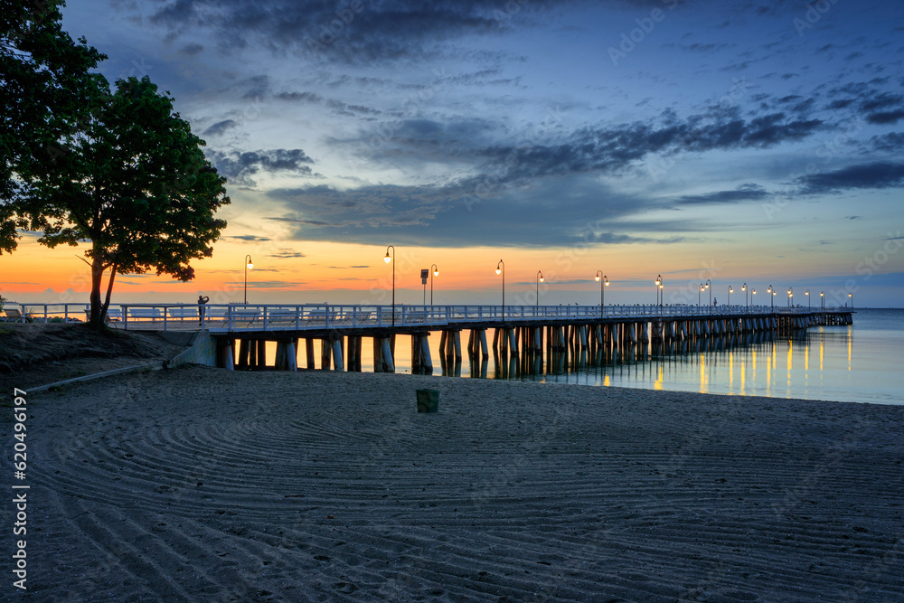Sunrise at the Baltic Sea in Gdynia Orlowo, Poland