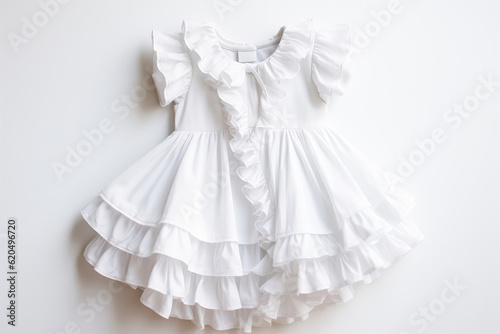 Ruffled Dress For Newborn Girl On White Background. Generative AI