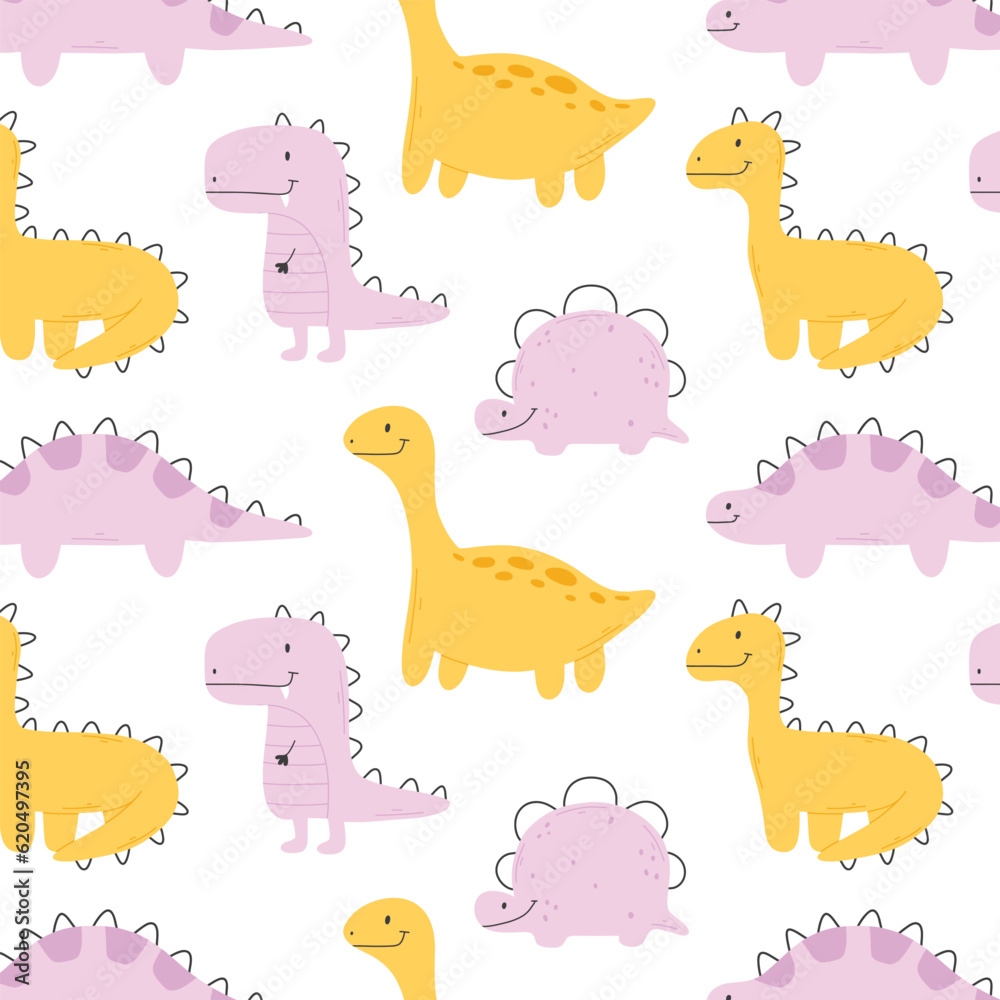 Seamless pattern with cute dinosaurs. kids prit with dino. Vector illustration. Seamless pattern with cute dinosaurs. kids prit with dino. Vector illustration.