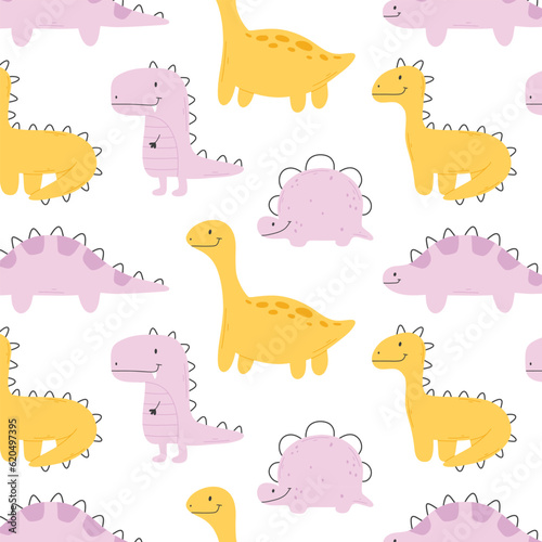 Seamless pattern with cute dinosaurs. kids prit with dino. Vector illustration.