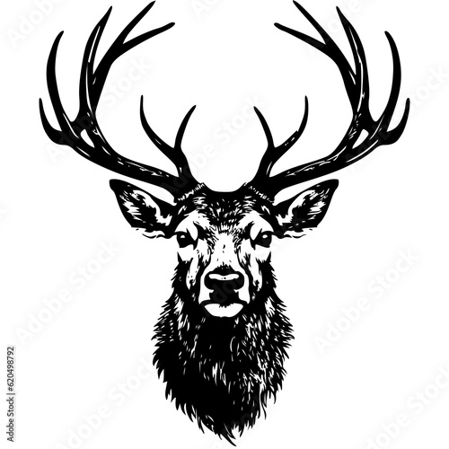 Deer Head Silhouette Hand Drawn Vector Illustration. Elk Symbol Graphic Element