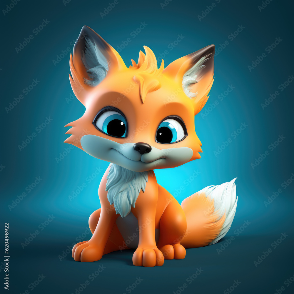 Obraz premium Baby Fox on solid colored background