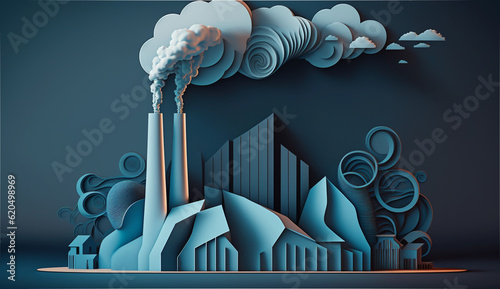 Polluting the environment with smoke from factory chimney, causing a severe hazard to the health of nearby citizens. Result of burning fossil fuels and other industrial processes. generative ai. photo