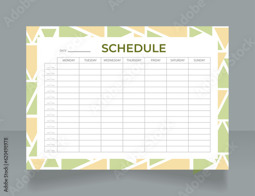 Music school schedule worksheet design template. Printable goal setting sheet. Editable time management sample. Scheduling page for organizing personal tasks. Montserrat, Myriad Pro fonts used