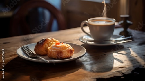 Chausson aux Pommes on a rustic wooden table with an espresso and a spoon