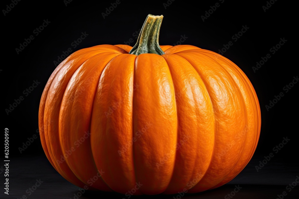 Obraz premium Round perfectly shaped orange pumpkin isolated on black background
