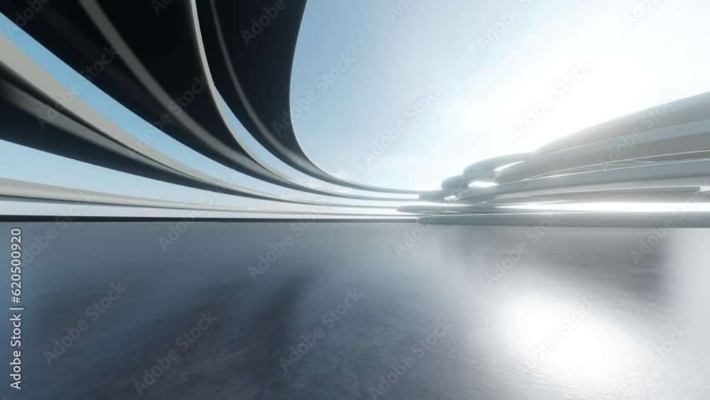 3d render of abstract futuristic architecture with empty concrete floor. Scene for car presentation.