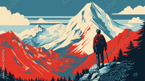 risograph vintage mountain climbing vector illustration 07