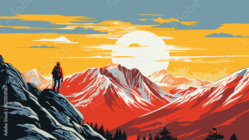 risograph vintage mountain climbing vector illustration 05