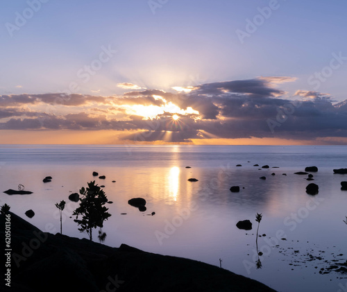 Purple sunrise over the ocean