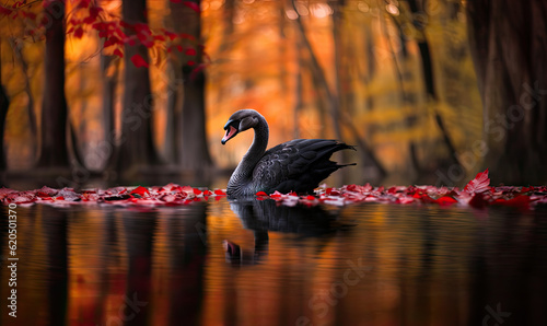 Fototapeta Naklejka Na Ścianę i Meble -  black swan swimming in the park.