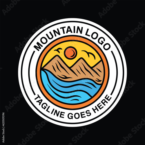 Premium Monoline Mountain Colorful Logo Design Emblem Vector illustration Adventure badge symbol icon