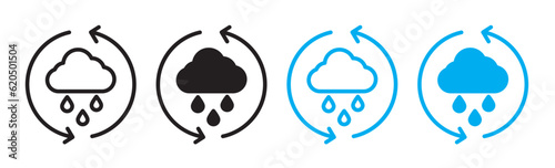 Rainwater harvesting icon srt in blue and black color. Harvest rain water cloud sign. Agriculture rainwater collection vector symbol. Recycle water line icon. photo