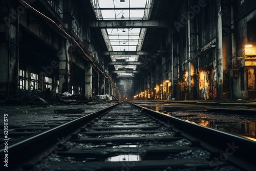 Abandoned factory in the city with street train bridge 
 Generative AI
