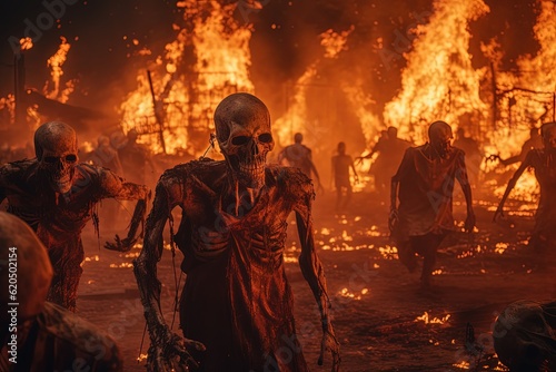 Zombies engulfed in flames depicting a post Generative AI 